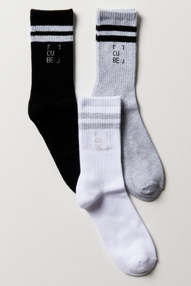 3 Pack Socks Black, Grey & White