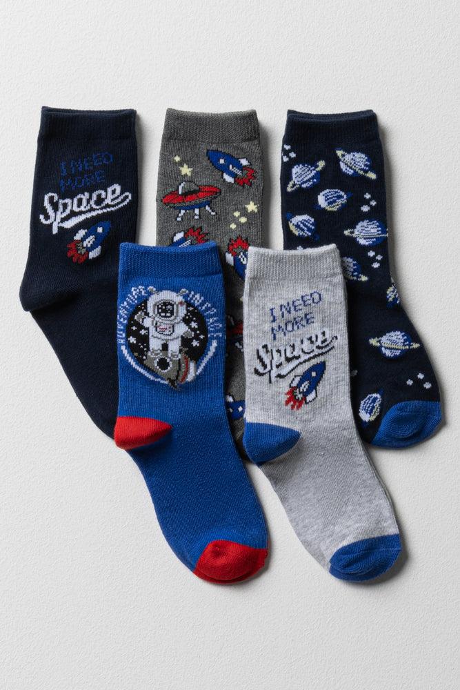 5 Pack Space Socks Blue