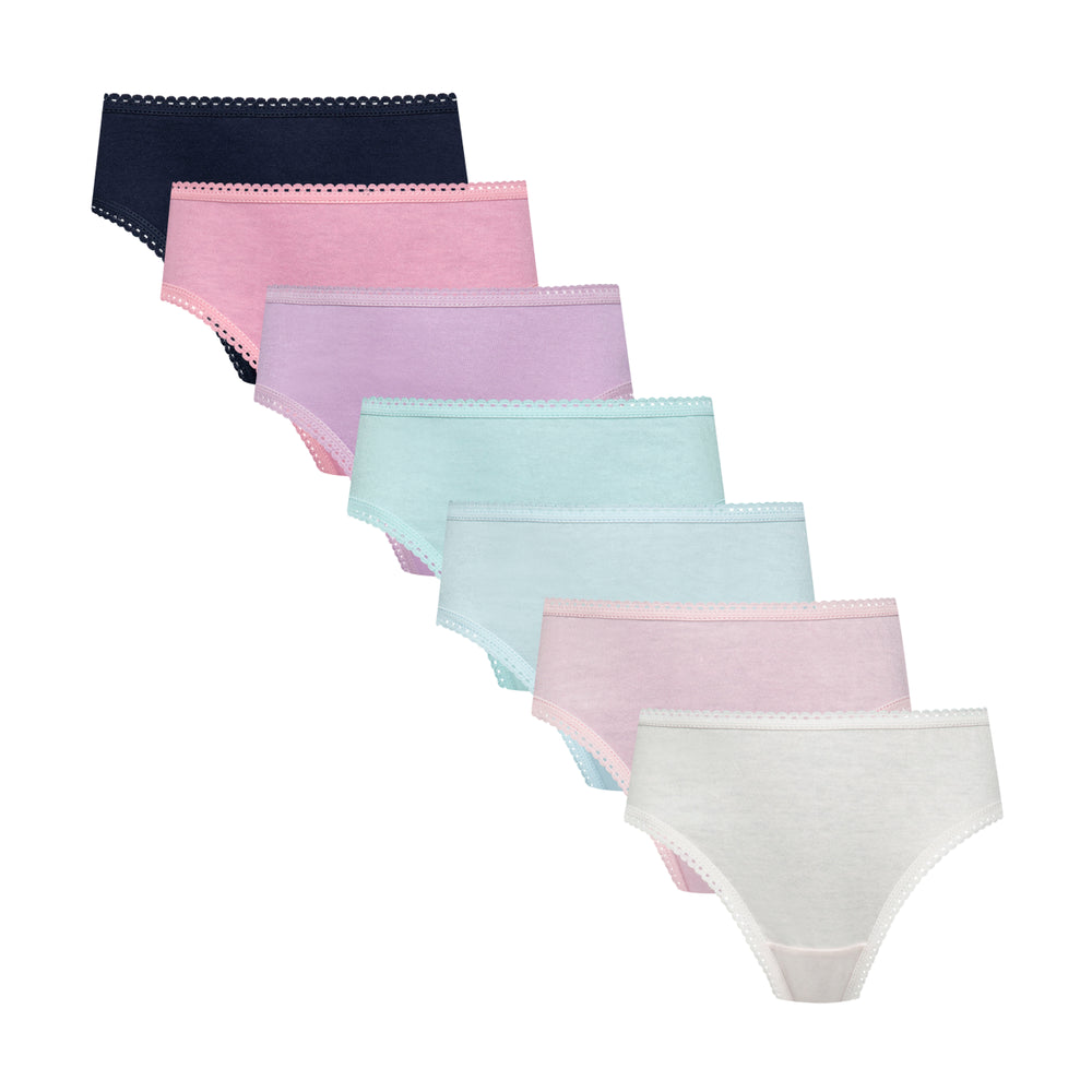 7 Pack Bikini Panties White, Blue & Black