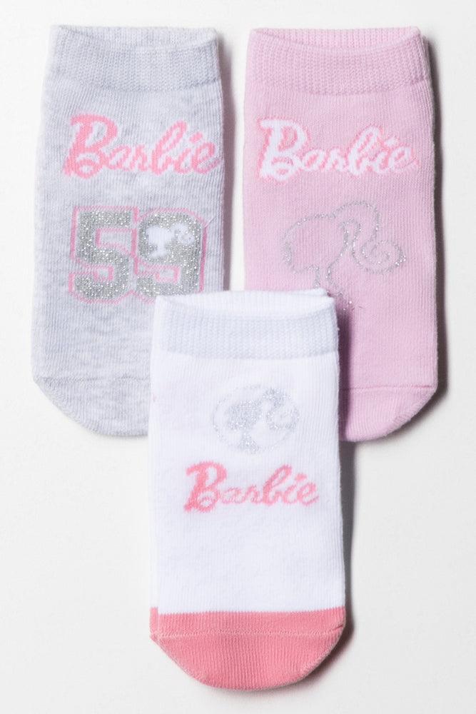 Barbie 3 Pack Socks White, Grey & Pink