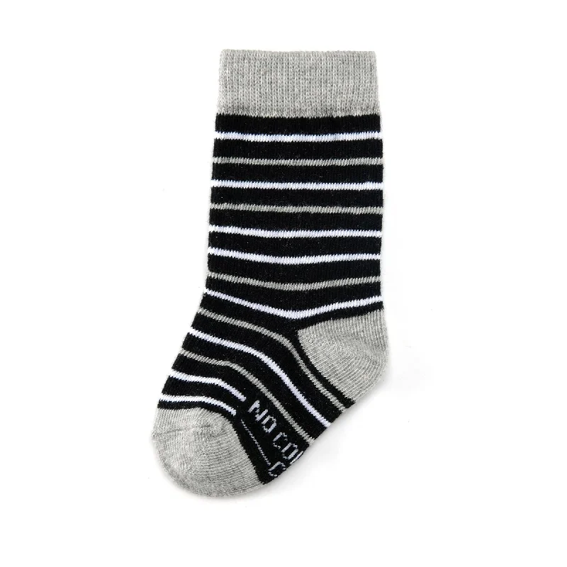 Black, White, and Grey Striped Toddler Socks