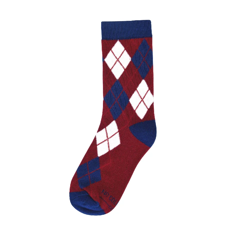 Burgundy and Navy Argyle Kids Socks