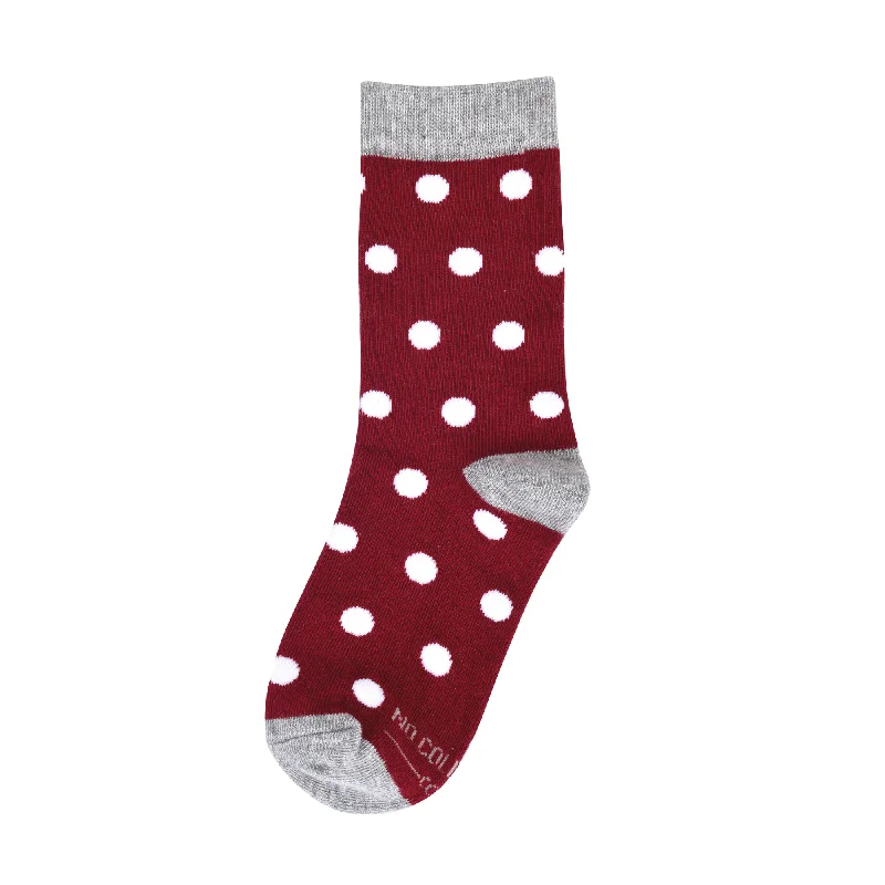 Burgundy with White Polka Dots Kids Socks