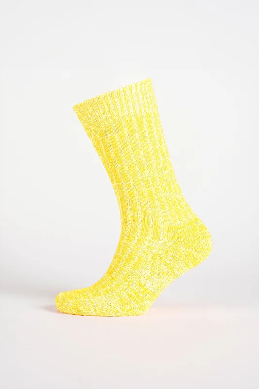 Cushioned Cotton Walking Sock - Canary Yellow/White