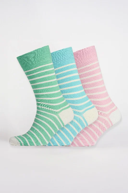 Everyday Cotton Sock Breton Stripe 3 Pack - Green/Pink/Blue