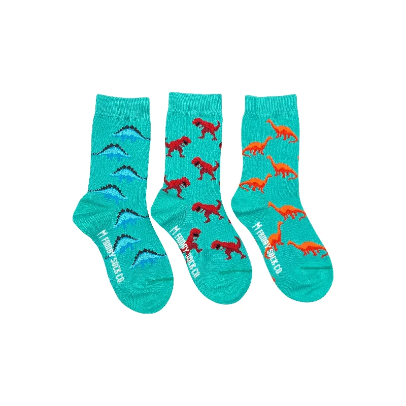 Kid's Stegosaurus, T-Rex, & Brontosaurus Dinosaur Socks