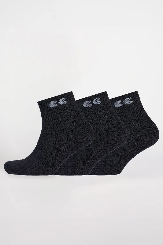 Logo Sports Cotton Sock Ankle 3 Pack - Black