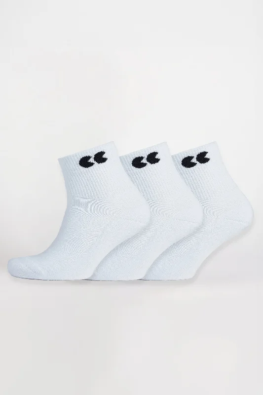 Logo Sports Cotton Sock Ankle 3 Pack - White