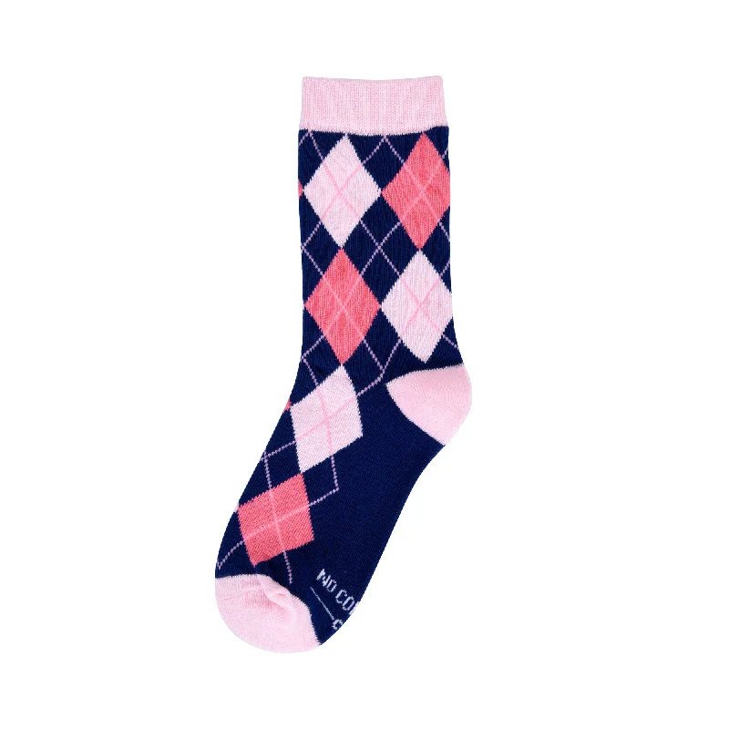 Navy and Pink Argyle Kids Socks