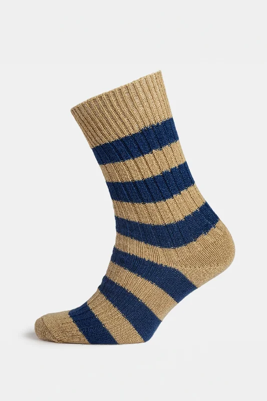 Premium Cotton Sock Stripe - Beige/Blue