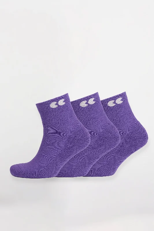 Single Colour Sports Ankle Sock 3 Pack - Purple