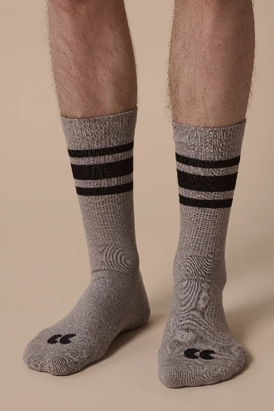 Sports Cotton Sock Calf 3 Pack - Grey/Black Stripe