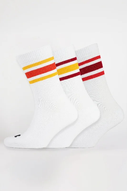 Sports Cotton Sock Calf 3 Pack - Red Stripe