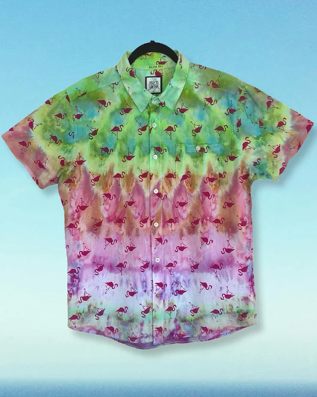 Tie Dye Button Down Short Sleeve Shirt - Medium