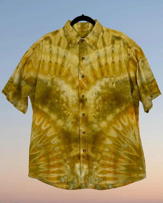 Tie Dye Button Down Short Sleeve Shirt - Western Gold - 2XL