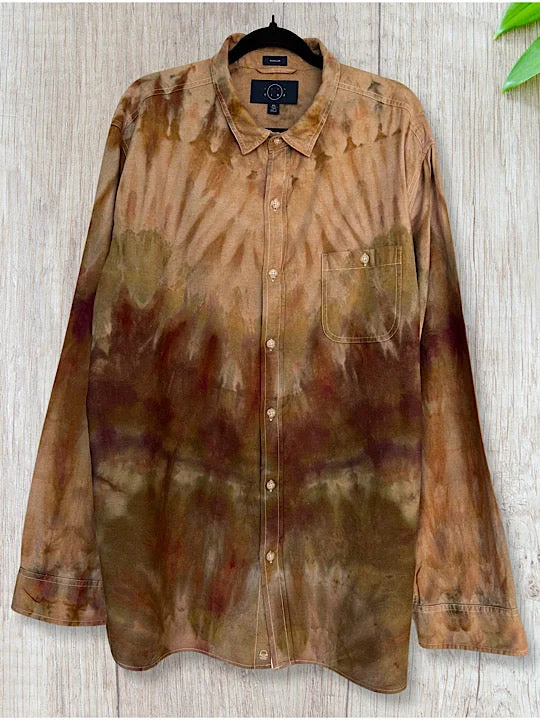 Tie Dye Long Sleeve Button Up Shirt - Cotton Cashmere - XXL