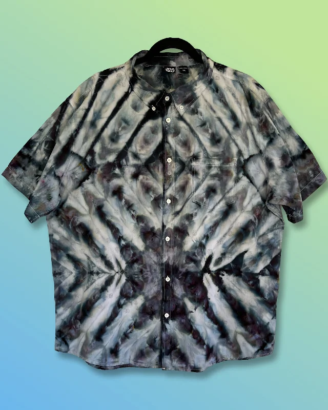 Tie Dye Short Sleeve Button Down Shirt - Dark Star - 2XL