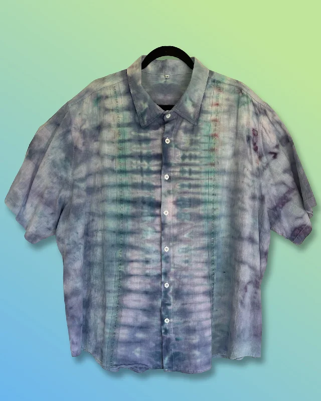 Tie Dye Short Sleeve Men's Button Down Shirt - Linen Guayabera - 3XL