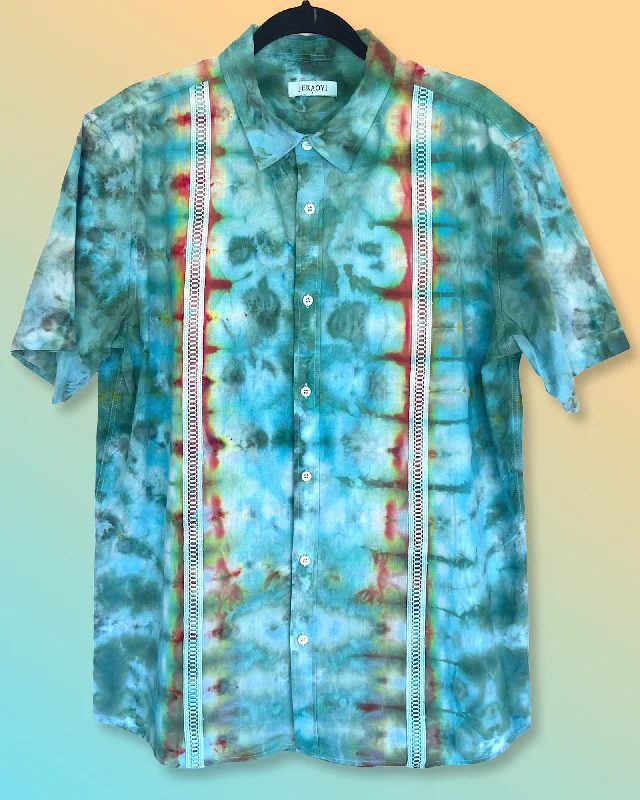 Tie Dye Short Sleeve Men's Button Down Shirt - Guayabera - Large