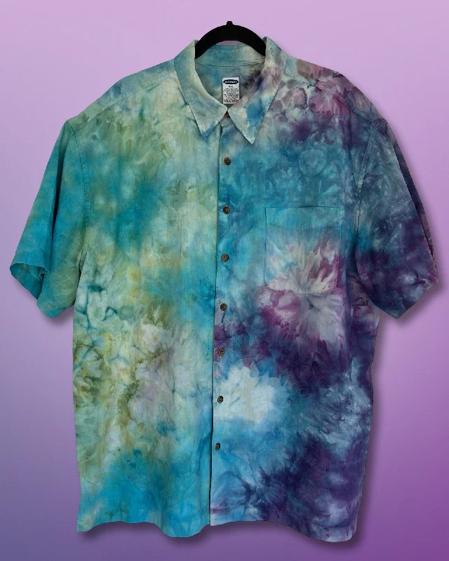 Tie Dye Short Sleeve Men's Button Down Shirt - Linen Blend - 2XL