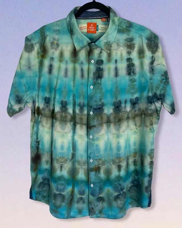 Tie Dye Short Sleeve Men's Button Down Shirt - XL