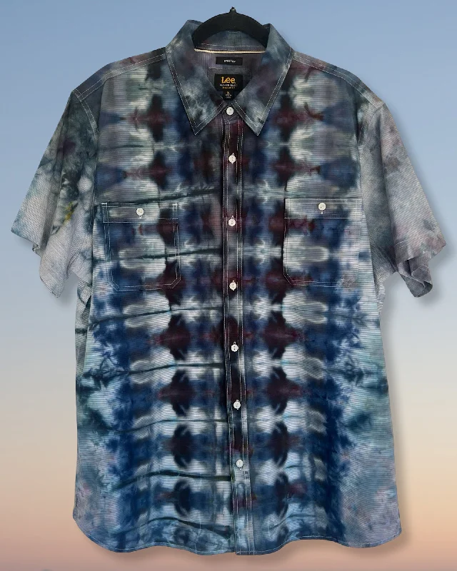 Tie Dye Short Sleeve Men's Button Down Shirt - XL