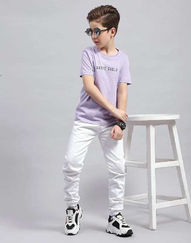 Boys Purple Printed Round Neck Half Sleeve T-Shirt