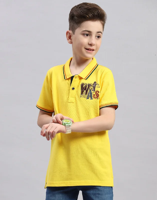 Boys Yellow Printed Polo Collar Half Sleeve T-Shirt