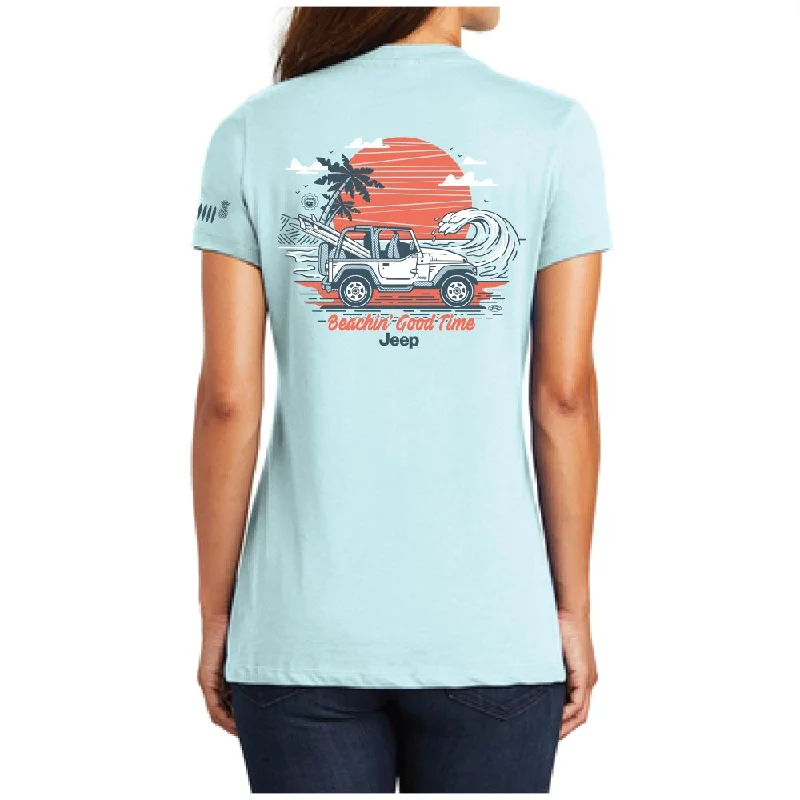 Ladies Jeep® Wrangler Beachin' Good Time V-neck - Seaglass Blue