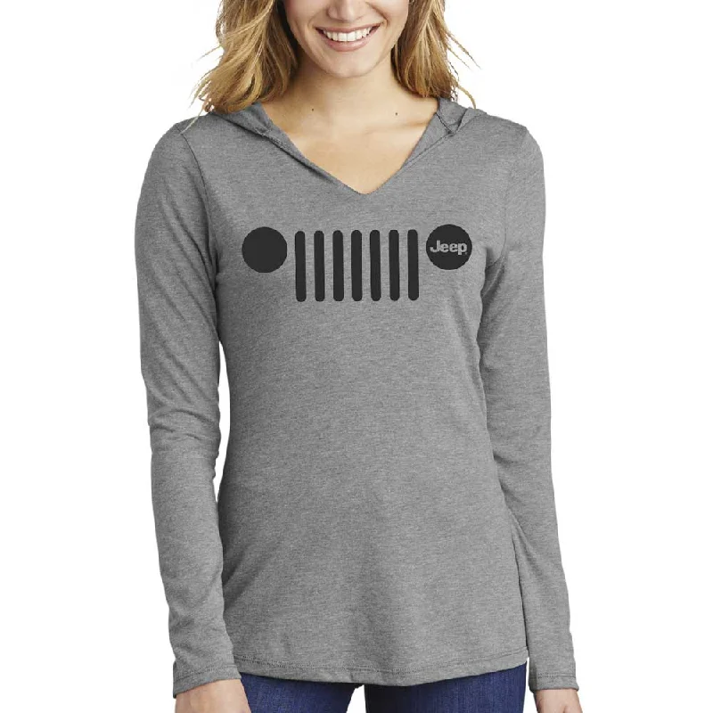 Ladies Jeep® Grille Text Triblend Hooded Pullover - Grey Heather