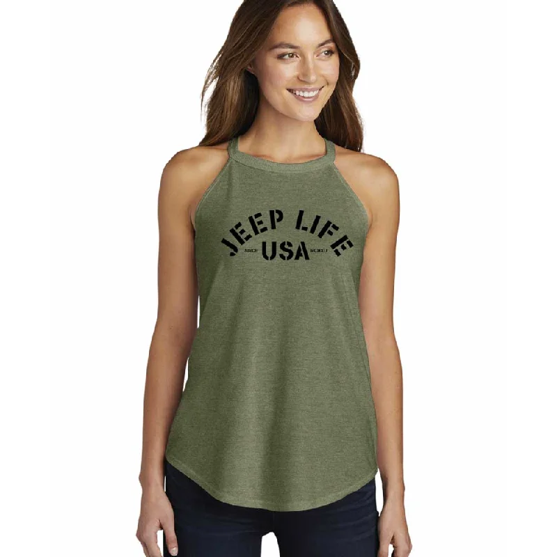 Ladies Jeep® Life Rocker Tank Top - Military Green Triblend