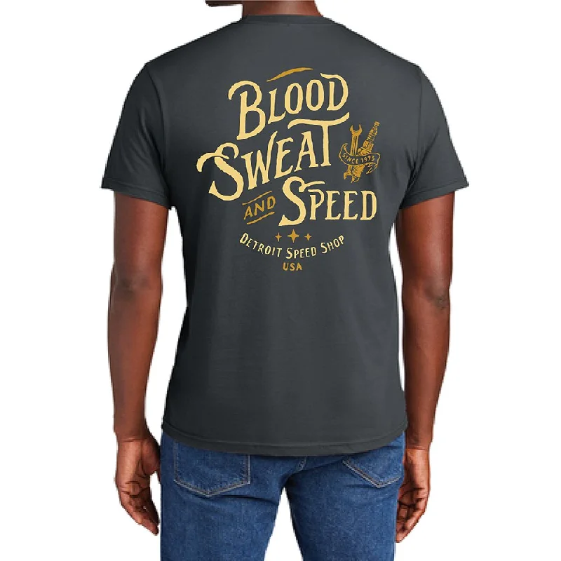 Mens Detroit Speed Shop Blood Sweat & Speed T-shirt - Charcoal