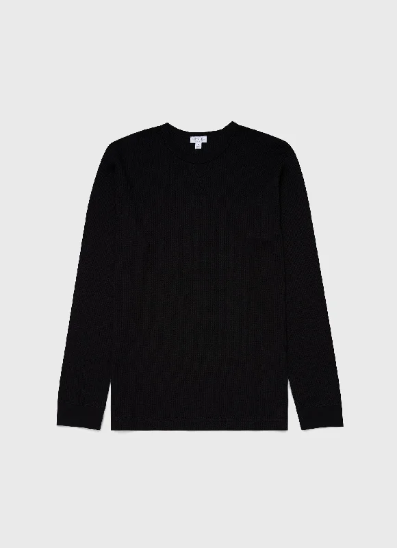 Men's Long Sleeve Waffle T-shirt in Black