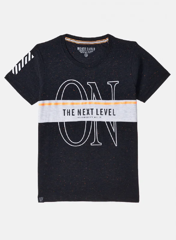 Boys Black Printed T-Shirt