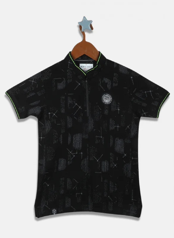 Boys Black Printed T-Shirt