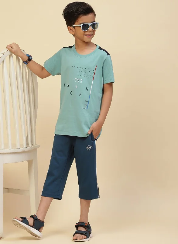 Boys Green Printed T-Shirt