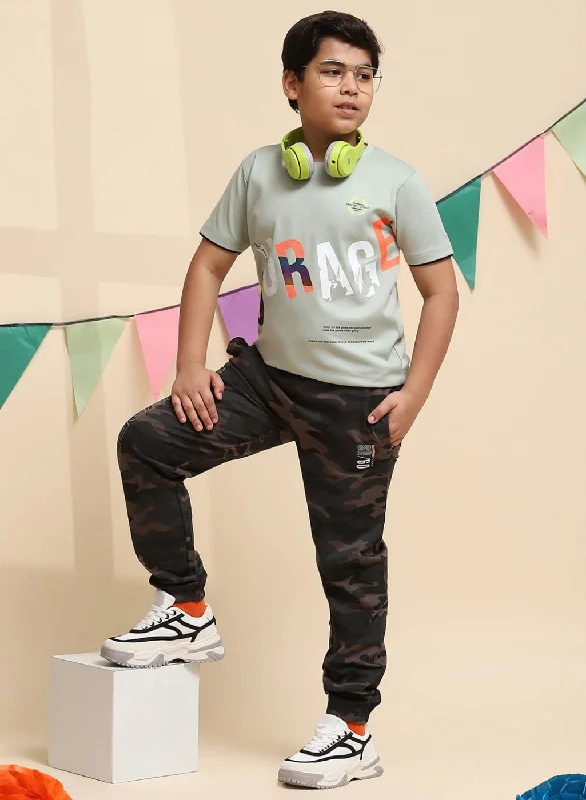 Boys Green Printed T-Shirt