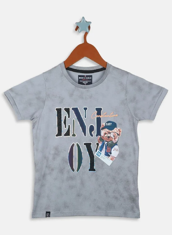 Boys Grey Printed T-Shirt