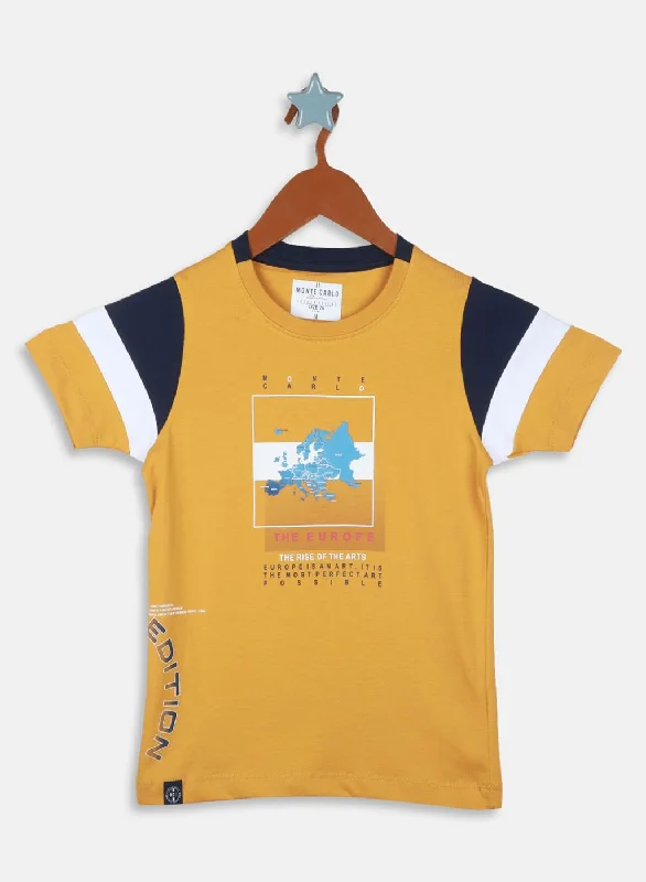 Boys Mustard Printed T-Shirt