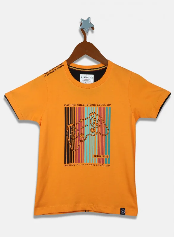 Boys Orange Printed T-Shirt