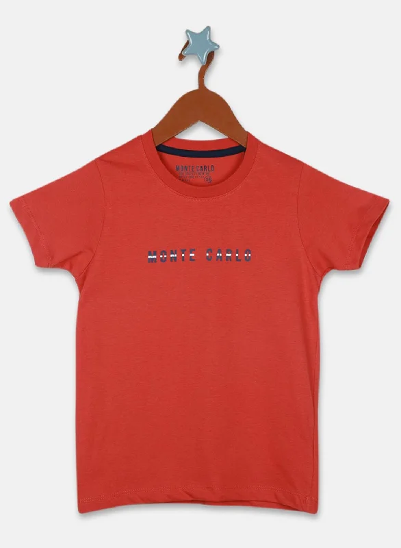 Boys Orange Printed T-Shirt