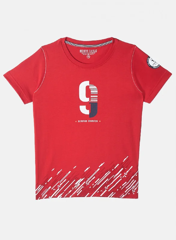 Boys Red Printed T-Shirt