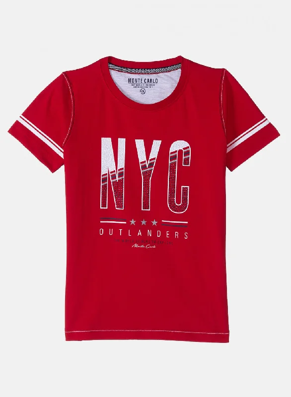 Boys Red Printed T-Shirt