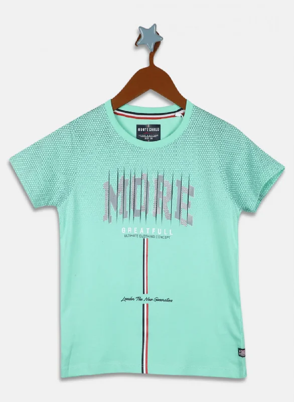 Boys Sea Green Printed T-Shirt