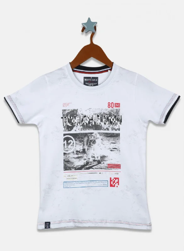 Boys White Printed T-Shirt