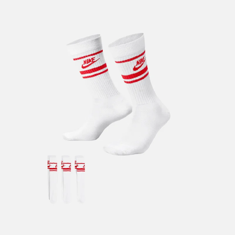 Nike Sportswear Dri-FIT Everyday Essential Crew Socks (3 Pairs) -White/University Red