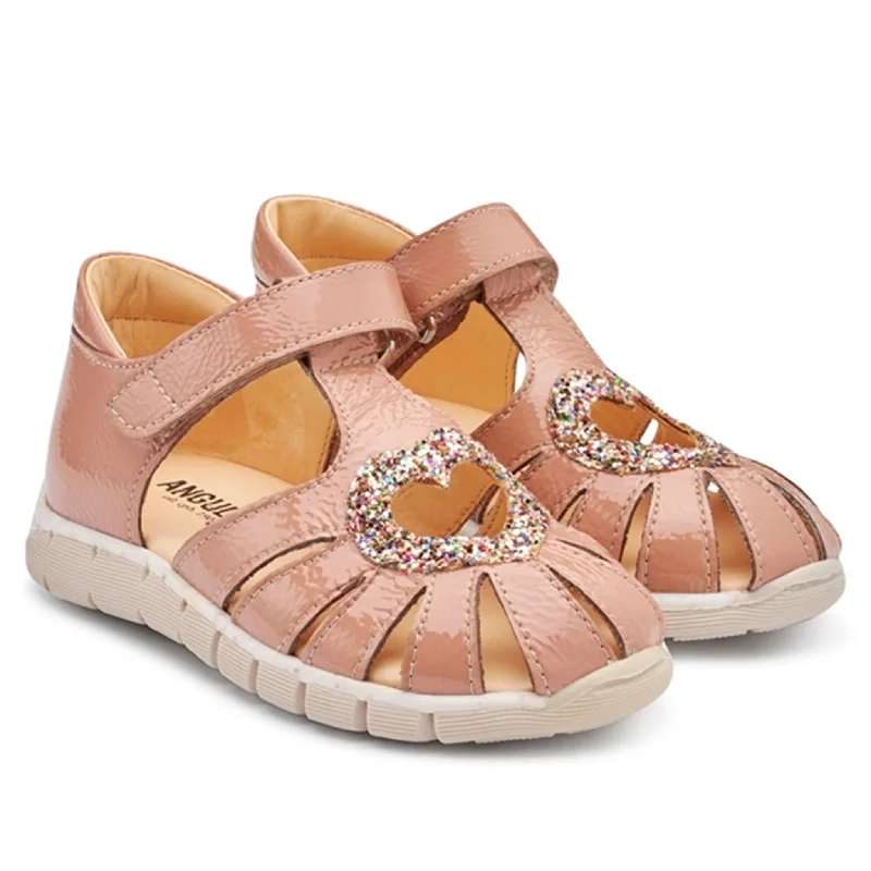 Angulus Heart Sandal W. Velcro Dark Peach/Multi Glitter