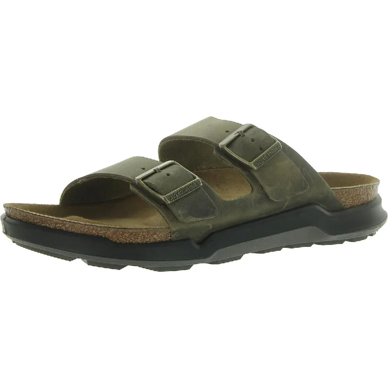 Mens Leather Open Toe Slide Sandals