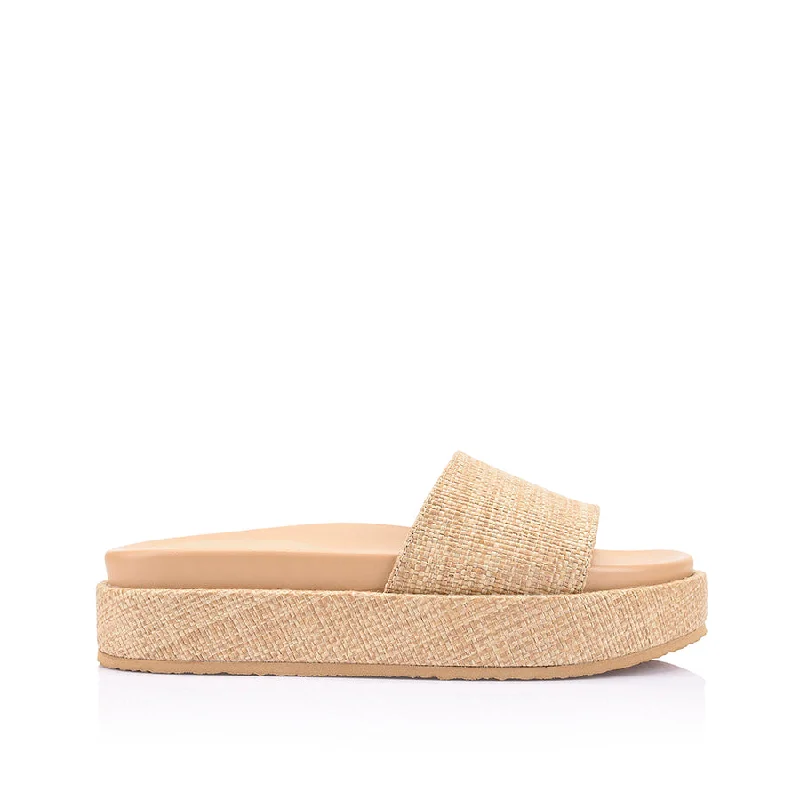 Romy Flatform Slides - Natural Raffia