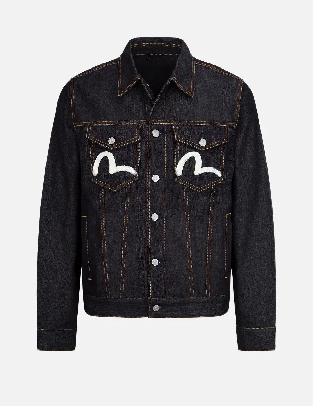 Ecru Seagull Print Denim Jacket